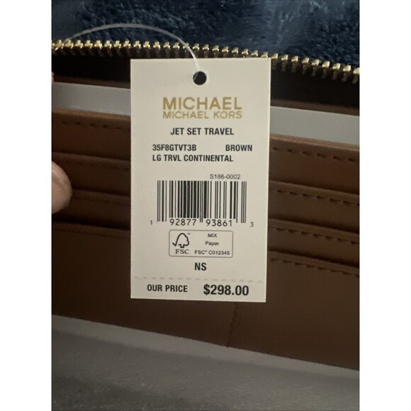 Michael Kors Jet Set Travel Large Zip Around Signature Leather Brown MK Wallet - Picture 14 of 14